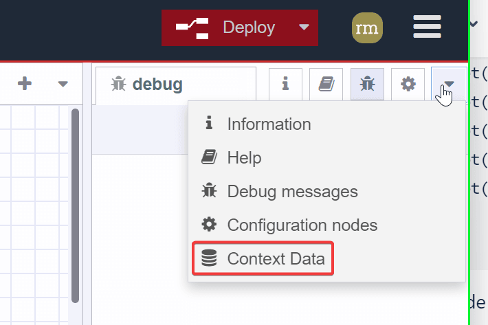 Screenshot showing the Context Data option "Screenshot showing the Context Data option"
