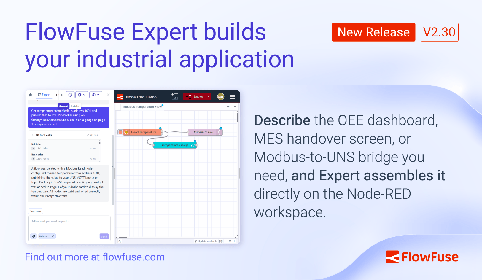 Image representing FlowFuse 2.30: Expert Builds Your Industrial Application